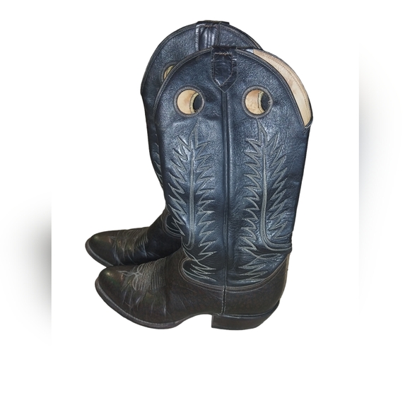 Tony Lama 16" black buckaroo Western Boots size 8 - Picture 1 of 9